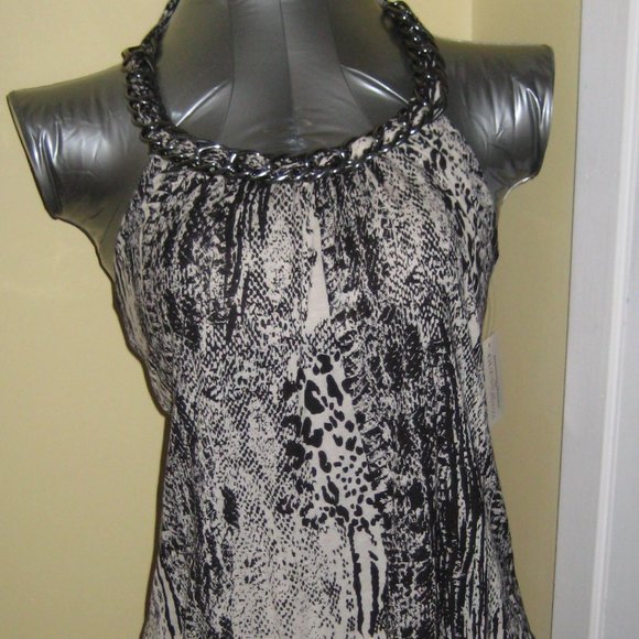 NWT GUESS JEANS BRAND LEOPARD ANIMAL PRINT CHAIN LINK HALTER TOP  SIZE M - Picture 1 of 3